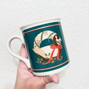 Vintage 80s Hallmark Christmas Holiday Goose Duck Mug Green Red Coffee Tea Mug